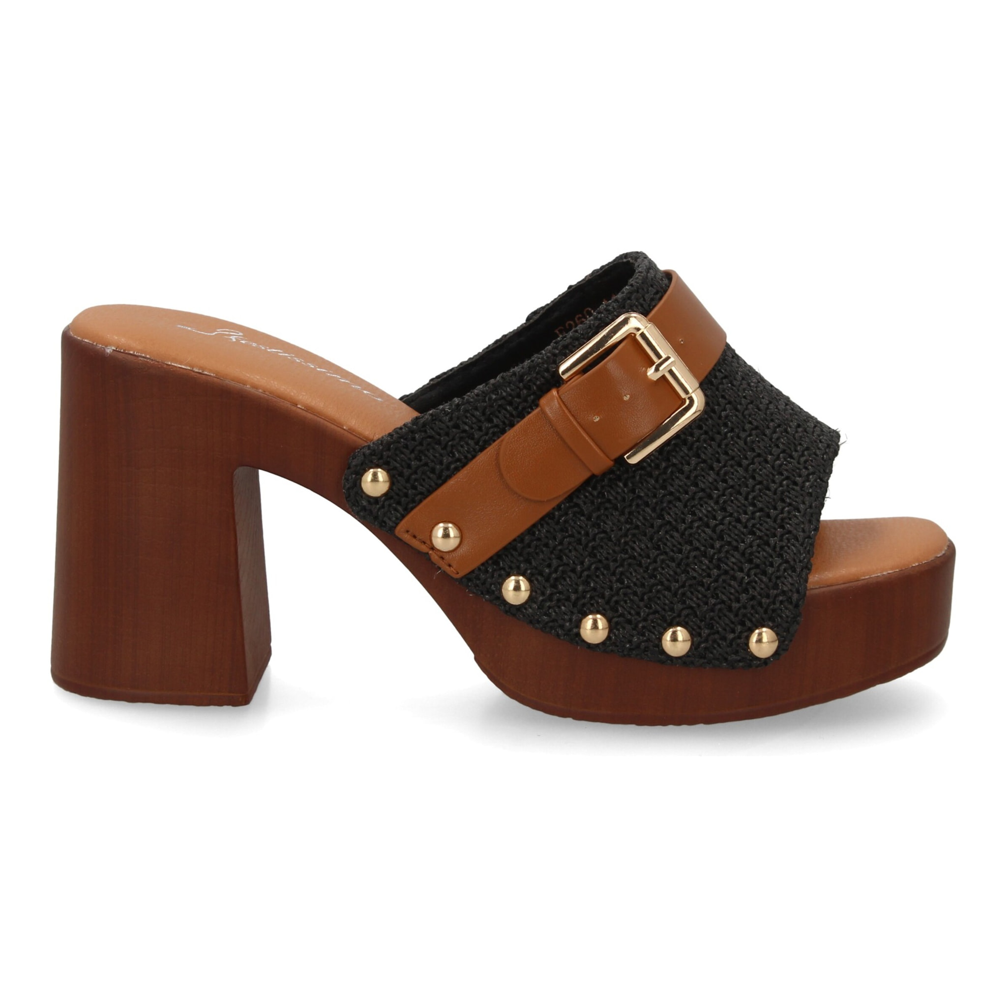 Sandalia mujer tacón madera ancho con hebilla