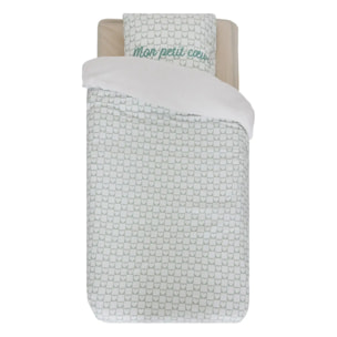 Parure de lit réversible Jaiko 140x200cm blanc/motif coeurs vert