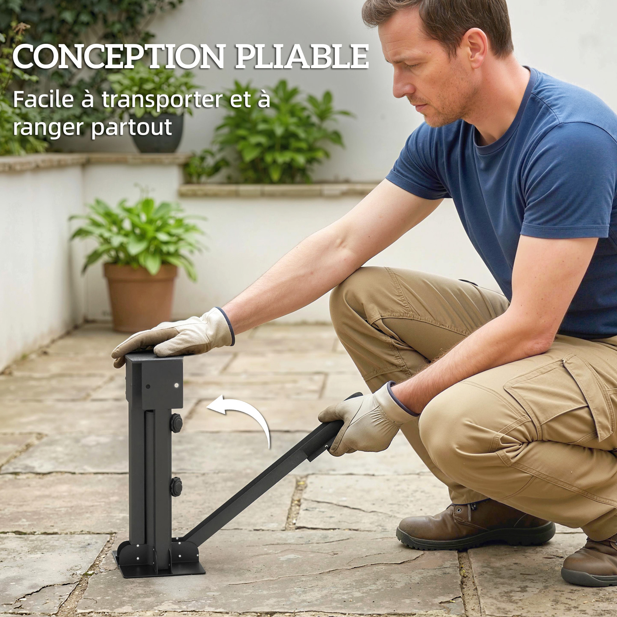 Pied de parasol pliable compatible mât 38-48mm acier anthracite