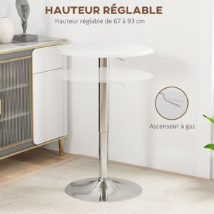 Table de bar table bistro chic style contemporain table ronde hauteur réglable 67-93 cm Ø 63 cm plateau pivotant 360° métal chromé PVC blanc
