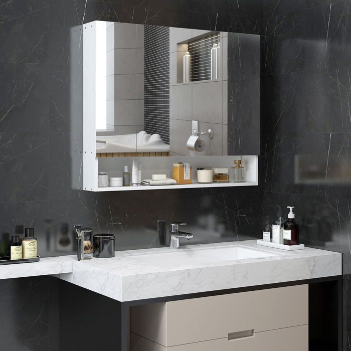 Armoire miroir salle de bain 3 portes 5 étagères, niche - 90 x 15 x 75 cm - blanc