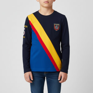 T-shirt maniche lunghe con fasce diagonali e logo applicato