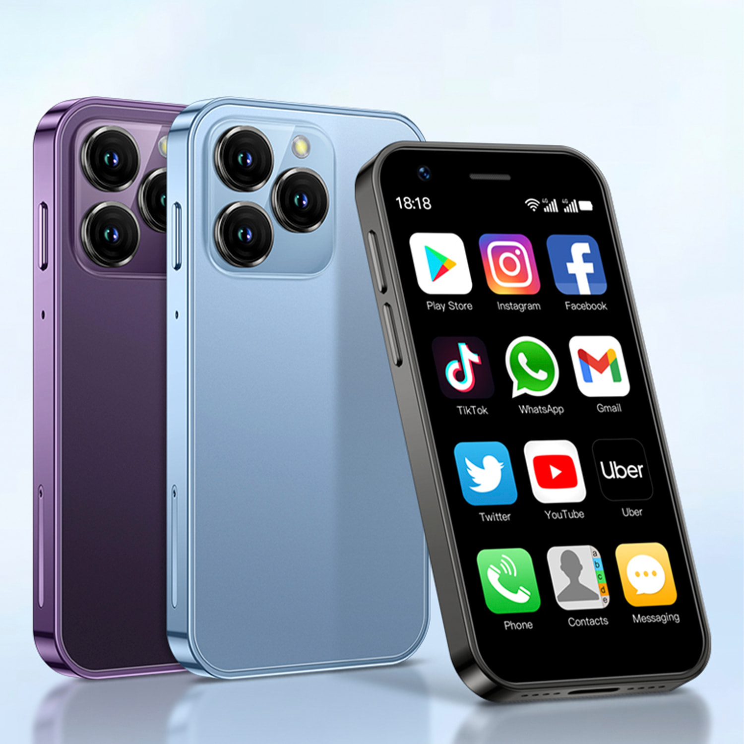 DAM Mini smartphone XS16 4G, Android 8.1, 2GB RAM + 16GB. Pantalla 3''.Doble tarjeta SIM. 4,5x1,2x10,2 Cm. Color: Azul
