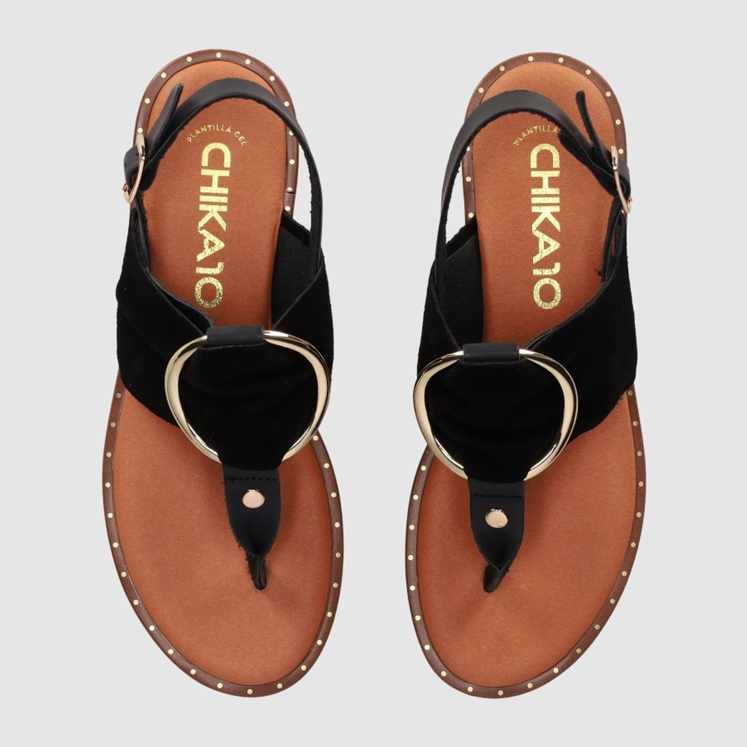 Sandalias de Serraje - Negro - Tacón: Bajo