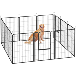 Parque para Perros de 12 Paneles de 100 cm de Altura, Vallas para Perros de Acero Resistente Plegable, con Puertas, para Interior y Exterior, Negro