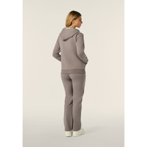 Tuta donna comfort fit in felpa con cappuccio stampe argento