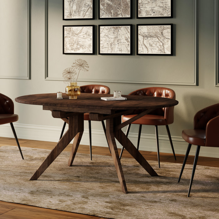 Table extensible en bois d'hévéa massif foncé 6 à 10 personnes - Merlin