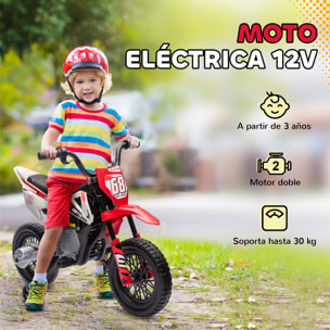 Moto Eléctrica para Niños de +3 Años, Moto Eléctrica Infantil con Batería 12V, Música, Velocidad 2,4-5 km/h y Ruedas Auxiliares Desmontables, Carga 30 kg, Rojo