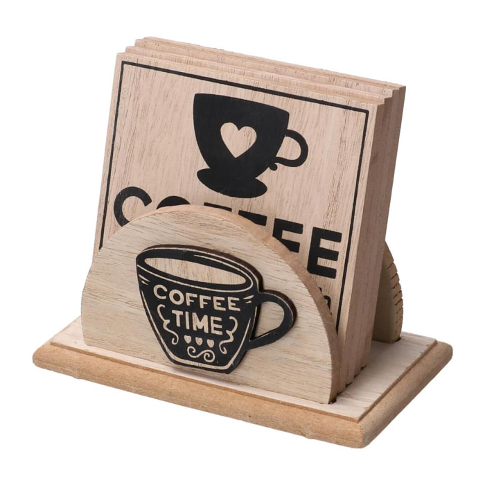 Sottobicchiere in legno set da 4 pezzi nero quadro cm13x7,5h11