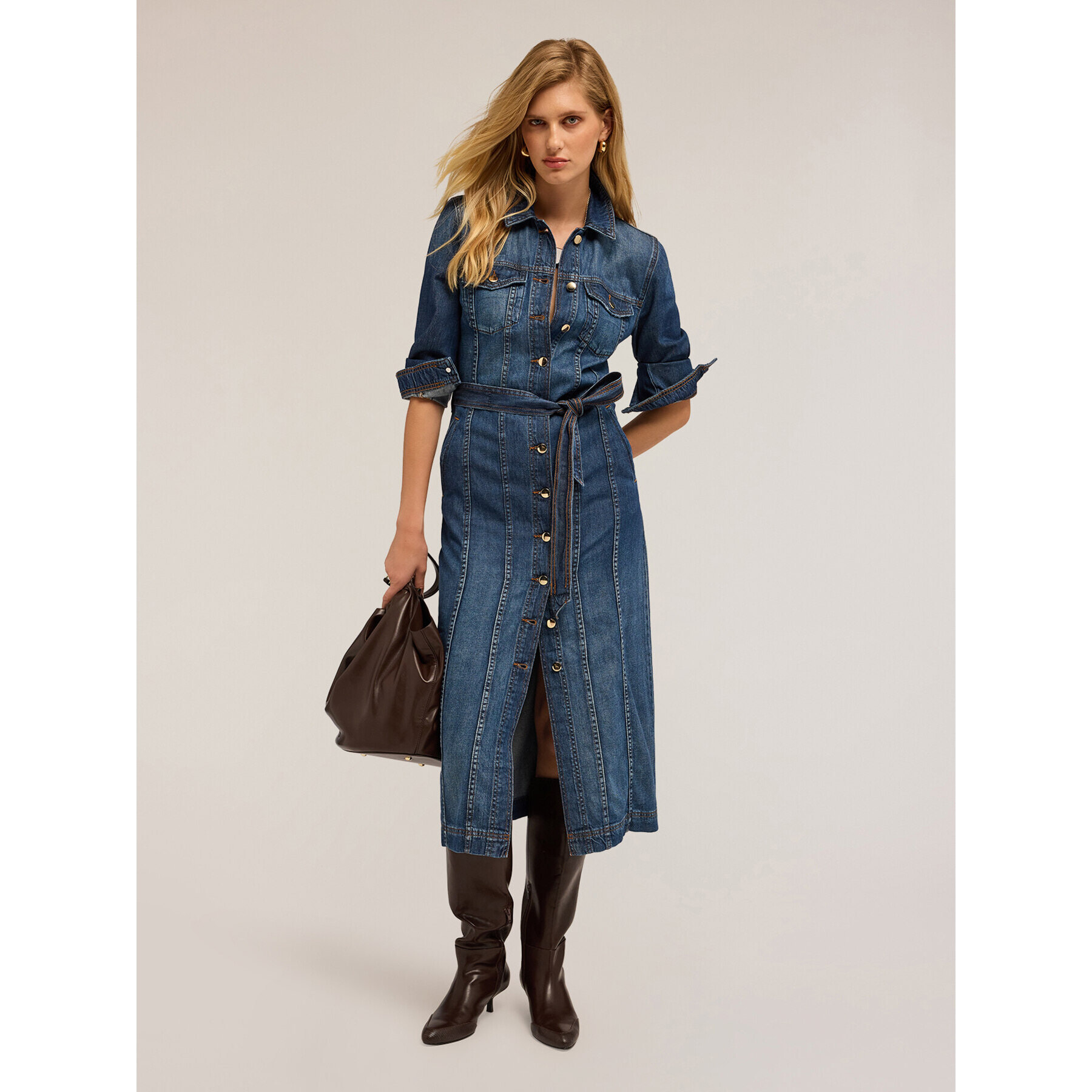 Motivi - Vestido camisero de mezcla de denim y tencel - Azul