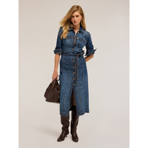 Motivi - Vestido camisero de mezcla de denim y tencel - Azul