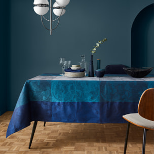 Nappe pur coton motif jacquard bleu Mille spheres nocturne