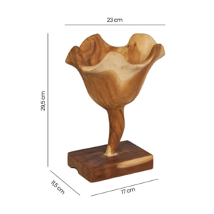 Sculpture fleur H. 30 cm en racines de teck bicolores avec socle – GINA