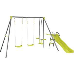 Portique en métal avec toboggan "Enzo II " - 4 agrès - Vert