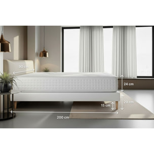 Ensemble Matelas Vingt-Quatre - 24cm - Ressorts ensachés et mémoire de forme - Soutien sur mesure - Sommier kit Blanc