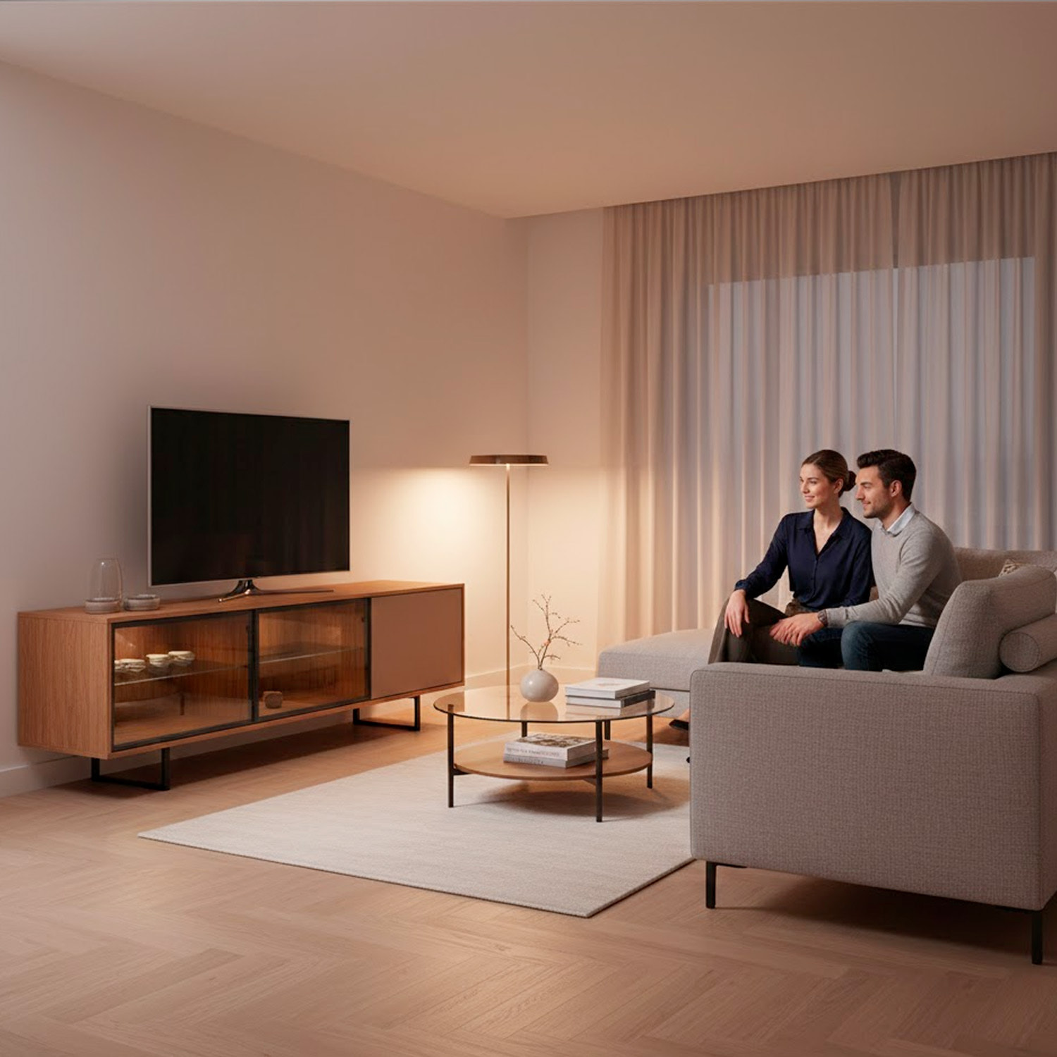 Porta TV 3 Ante Con 2 LED Inclusi 2 Ante Vetro Fumè Mobile TV Moderno Con Ripiani Interni Piedi In Ferro Nero 185 x 60 x 40  Cm Rovere E Grigio Caldo