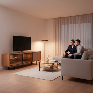 Porta TV 3 Ante Con 2 LED Inclusi 2 Ante Vetro Fumè Mobile TV Moderno Con Ripiani Interni Piedi In Ferro Nero 185 x 60 x 40  Cm Rovere E Grigio Caldo