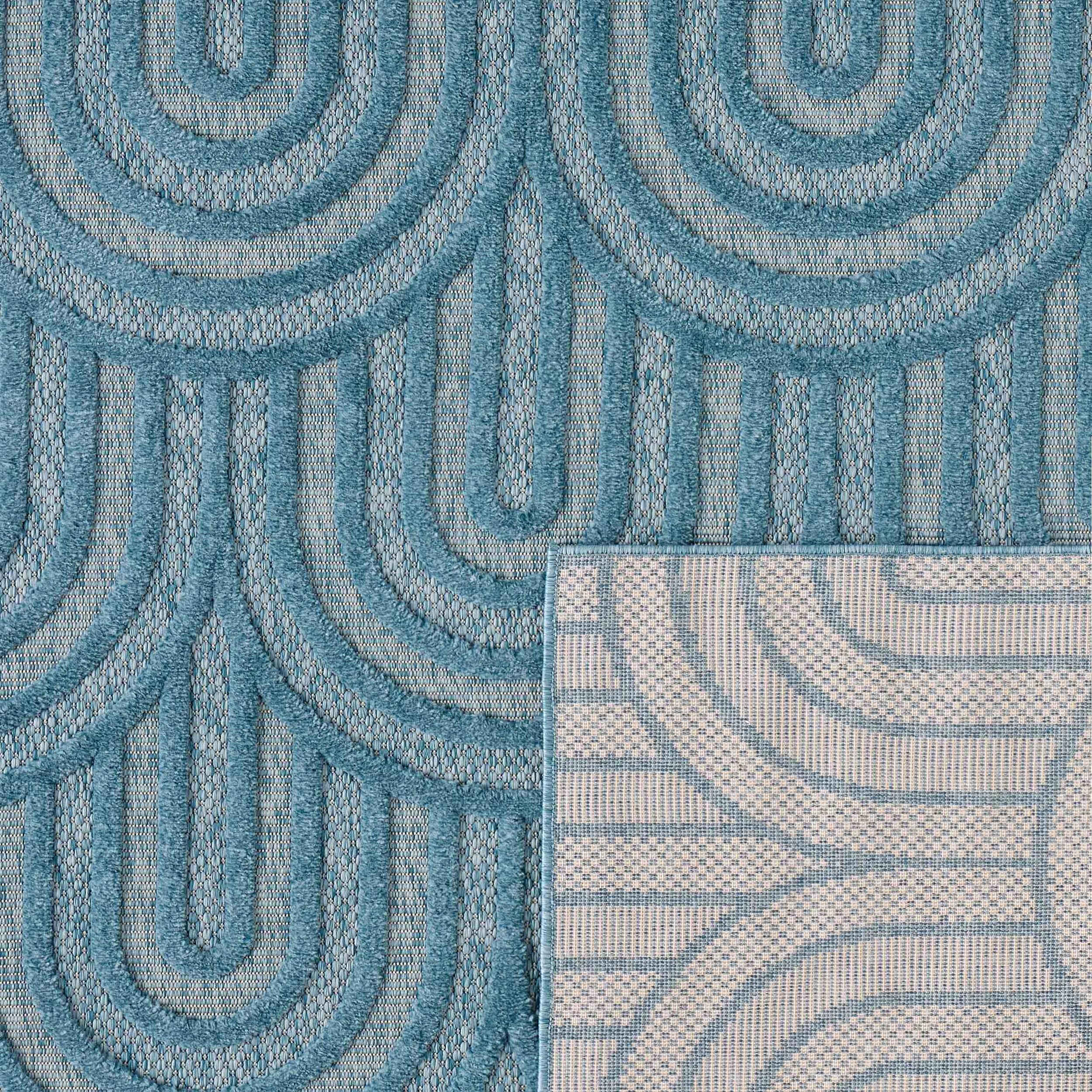 SANTORINI - Tapis d'intérieur/extérieur à motifs en relief arc - Turquoise