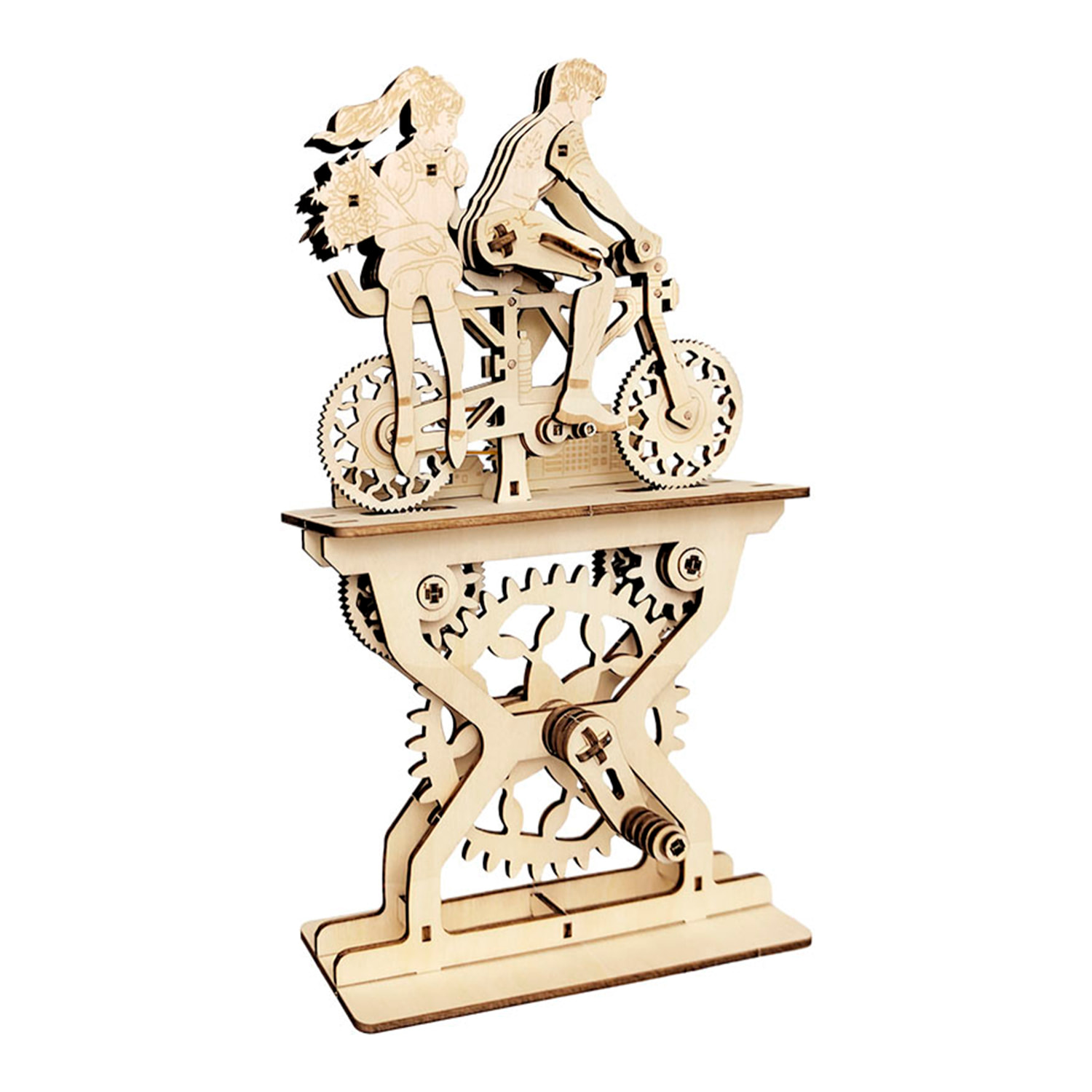 Maqueta de Madera 3D, con movimiento mecánico diseño de Amantes de la bicicleta - Pareja. 109 piezas.
