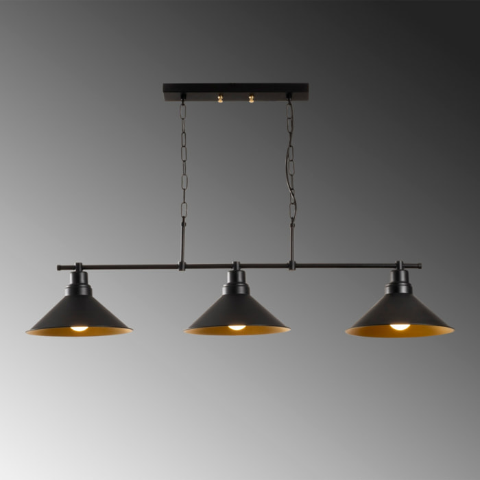 NILA - Suspension industreille noire 3 ampoules