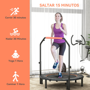 Trampolín de Fitness Adultos Ø114 cm, Cama Elástica Plegable con Mango Ajustable de 4 Niveles, Marco de Acero, para Entrenamiento Piernas, Cuerpo en Hogar, Oficina, Gimnasio, Naranja y Negro