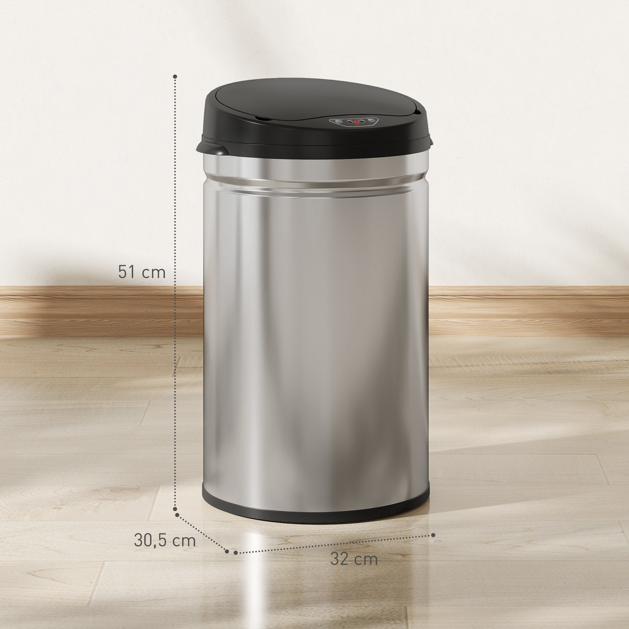 Cubo de Basura Cocina Automático 30 L, Papelera de Cocina de Acero Inoxidable, Sensor Infrarrojo, Cierre Automático, Antihuellas, para Dormitorio, Oficina, Plata