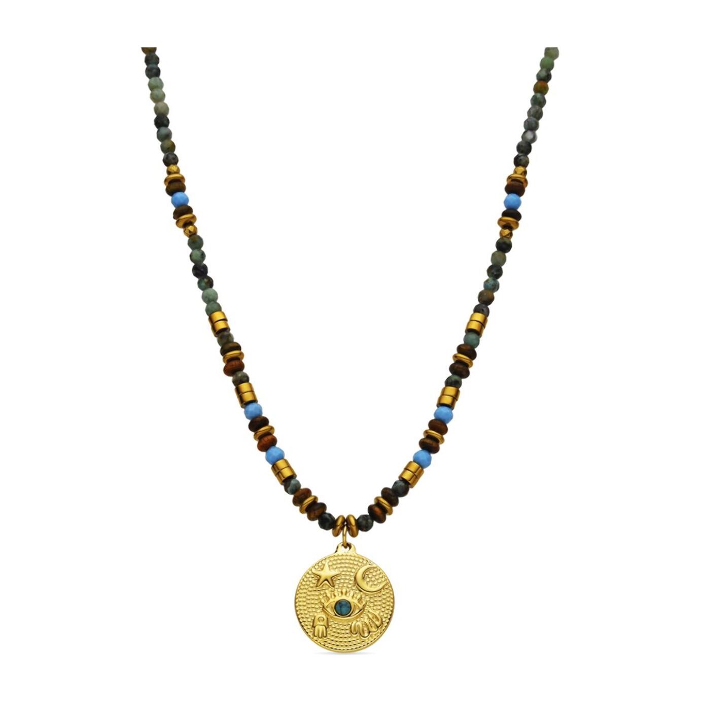 Collar con Multicolor Piedra Natural acabado oro 18k