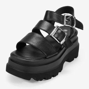 Sandalias de plataforma negras con dos hebillas