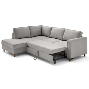 Jake - canapé d'angle gauche 5 places convertible en tissu velours relief - Gris clair