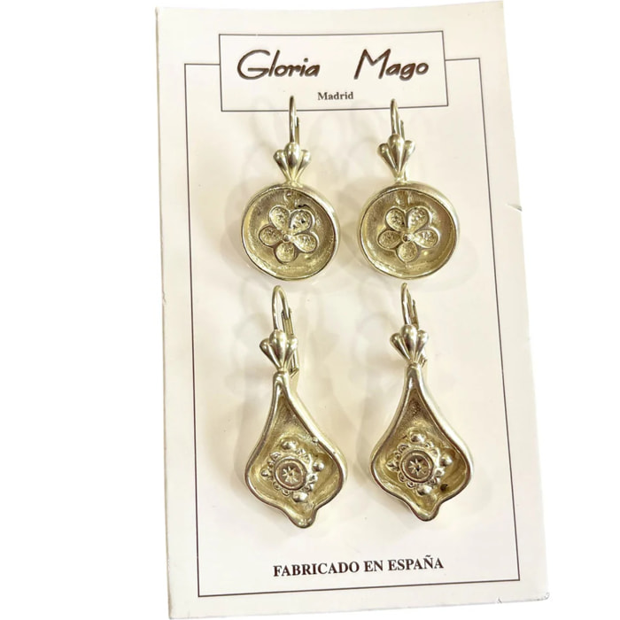 Pack pendientes dormilona en dorado. Redondo y lágrima