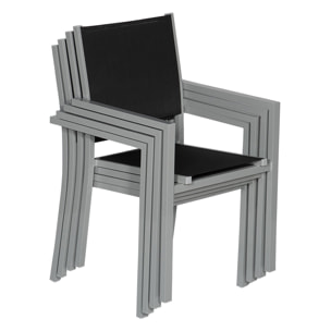 Lot de 4 chaises en aluminium gris - textilène noir