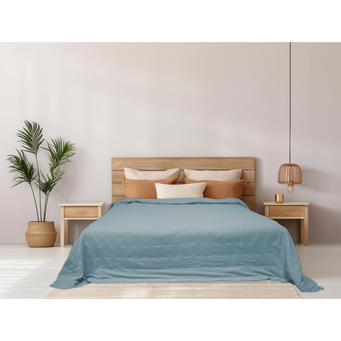 COPRILETTO LETTO PIAZZA E MEZZA AZZURRO MEZZA STAGIONE TINTA UNITA EFFETTO STROPICCIATO