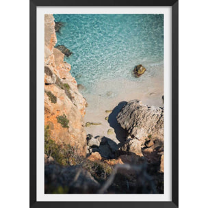 Poster plage secrete en grèce Affiche + cadre en bois - Noir