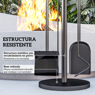 Juego de Herramientas para Chimenea de 5 Piezas Juego de Accesorios para Chimenea de Metal con Escoba Pala Tenazas Atizador y Soporte Ø25x54 cm Negro