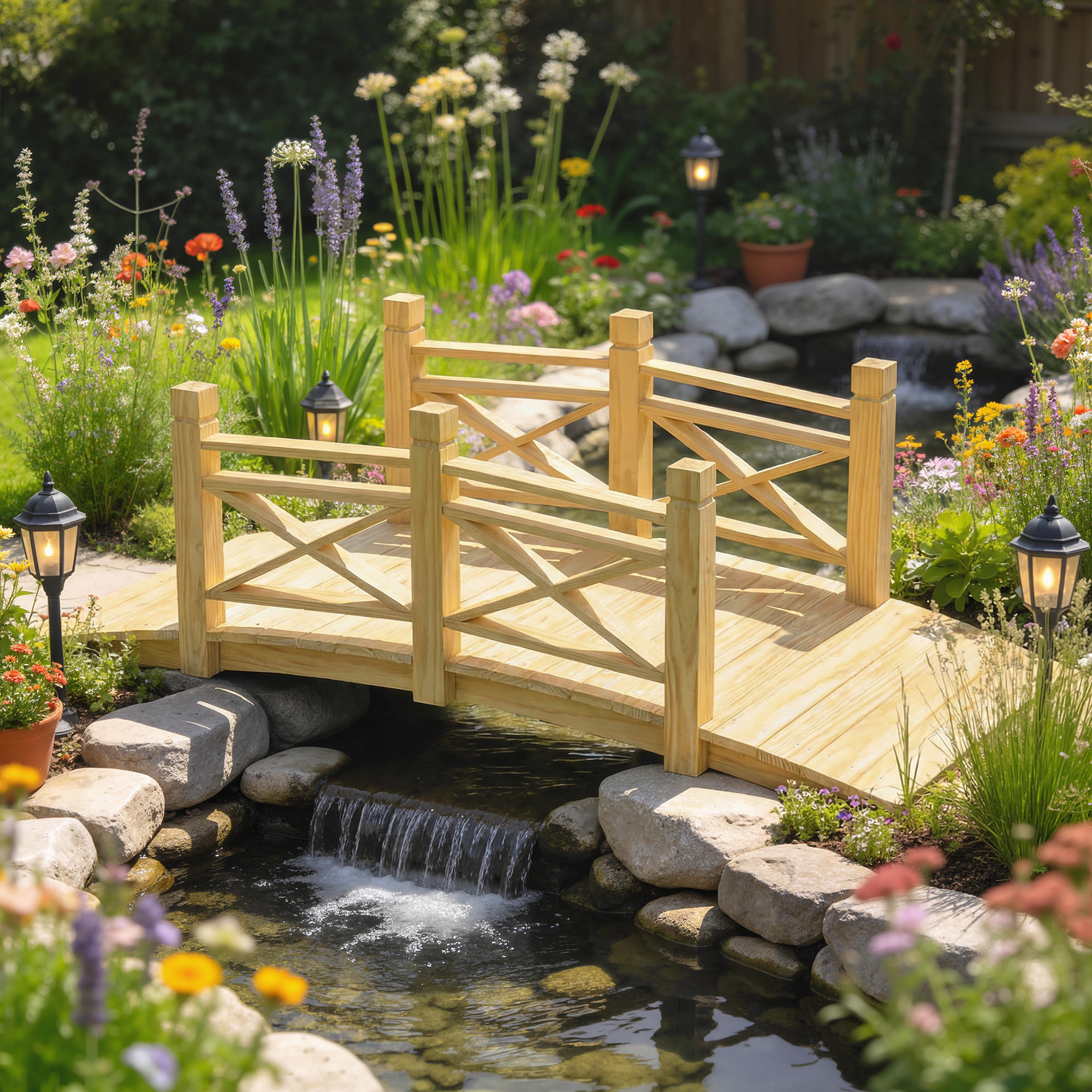Pont de jardin - pont de bassin - passerelle en bois - L.174cm - bois pré-huilé