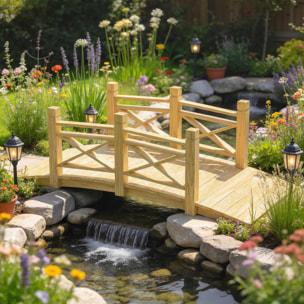 Pont de jardin - pont de bassin - passerelle en bois - L.174cm - bois pré-huilé