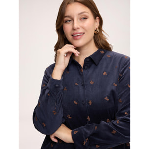 Fiorella Rubino - Camicia in velluto a coste con ricami floreali - Blu