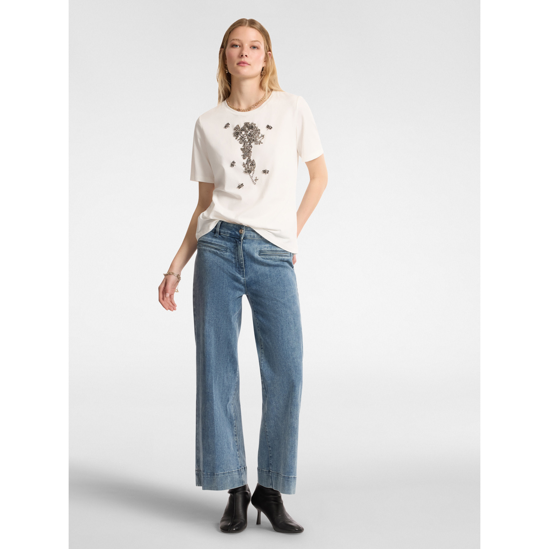 Elena Mirò - Camiseta con bordado floral - Blanco