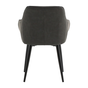 Set di 2 poltroncine HAMMERSMITH in similpelle antracite e gambe in metallo nero, con braccioli