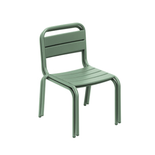 Lot de 2 chaises en métal vert clair pour enfant. salon de jardin enfant