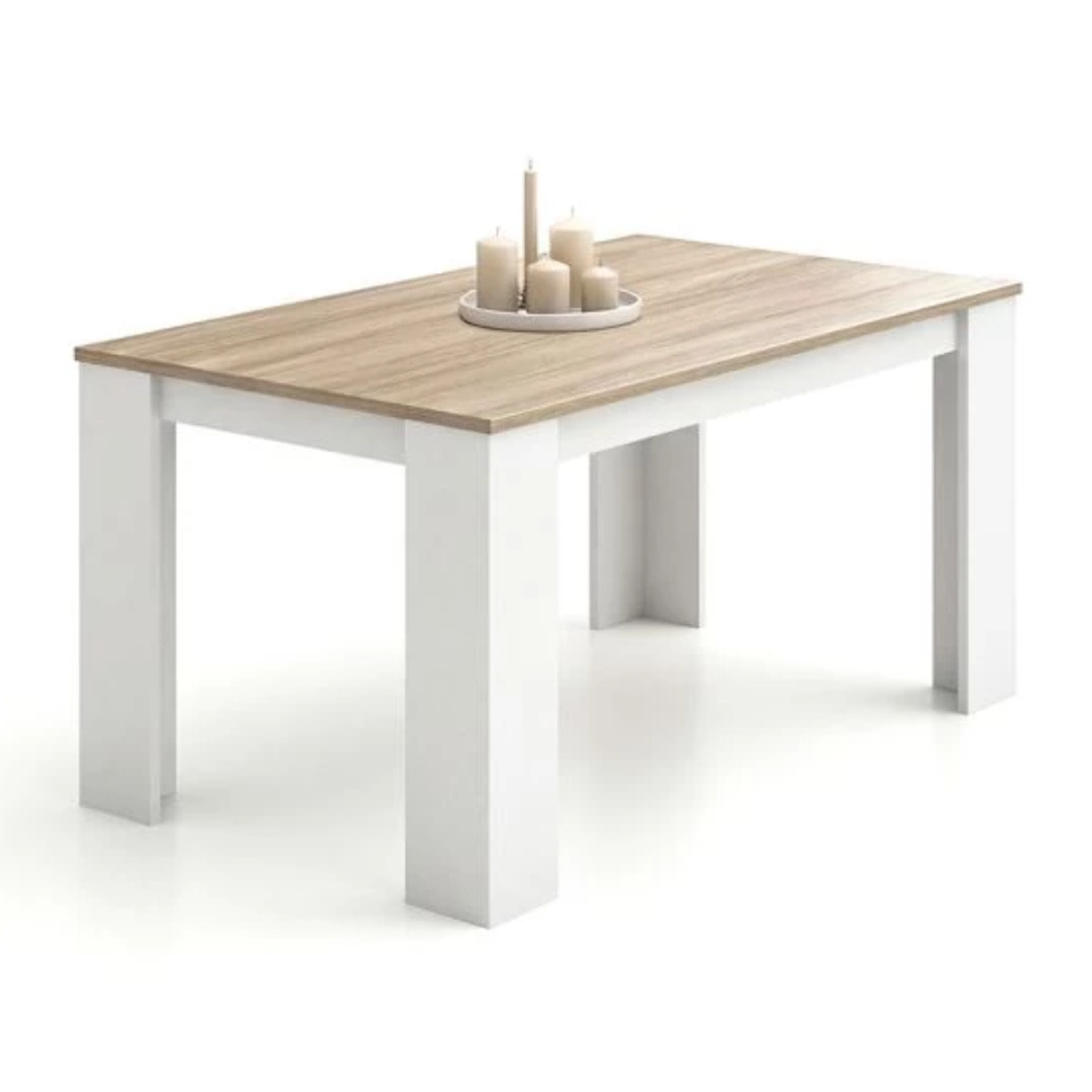 Mesa de comedor Naya en blanco artik y roble canadian 140X80 cm Blanco Artik (Blanco Mate) - Roble Canadian
