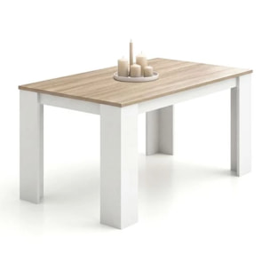 Mesa de comedor Naya en blanco artik y roble canadian 140X80 cm Blanco Artik (Blanco Mate) - Roble Canadian