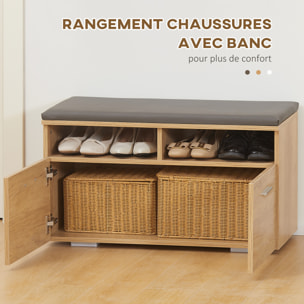 Ensemble de meuble d'entrée - vestiaire d'entrée 3 en 1 - miroir, porte-manteau, banc à chaussures - aspect bois clair gris