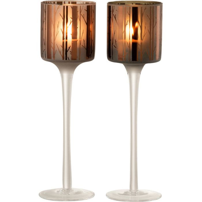 J-Line photophore sur pied Arbre - verre - marron - small - 2 pcs