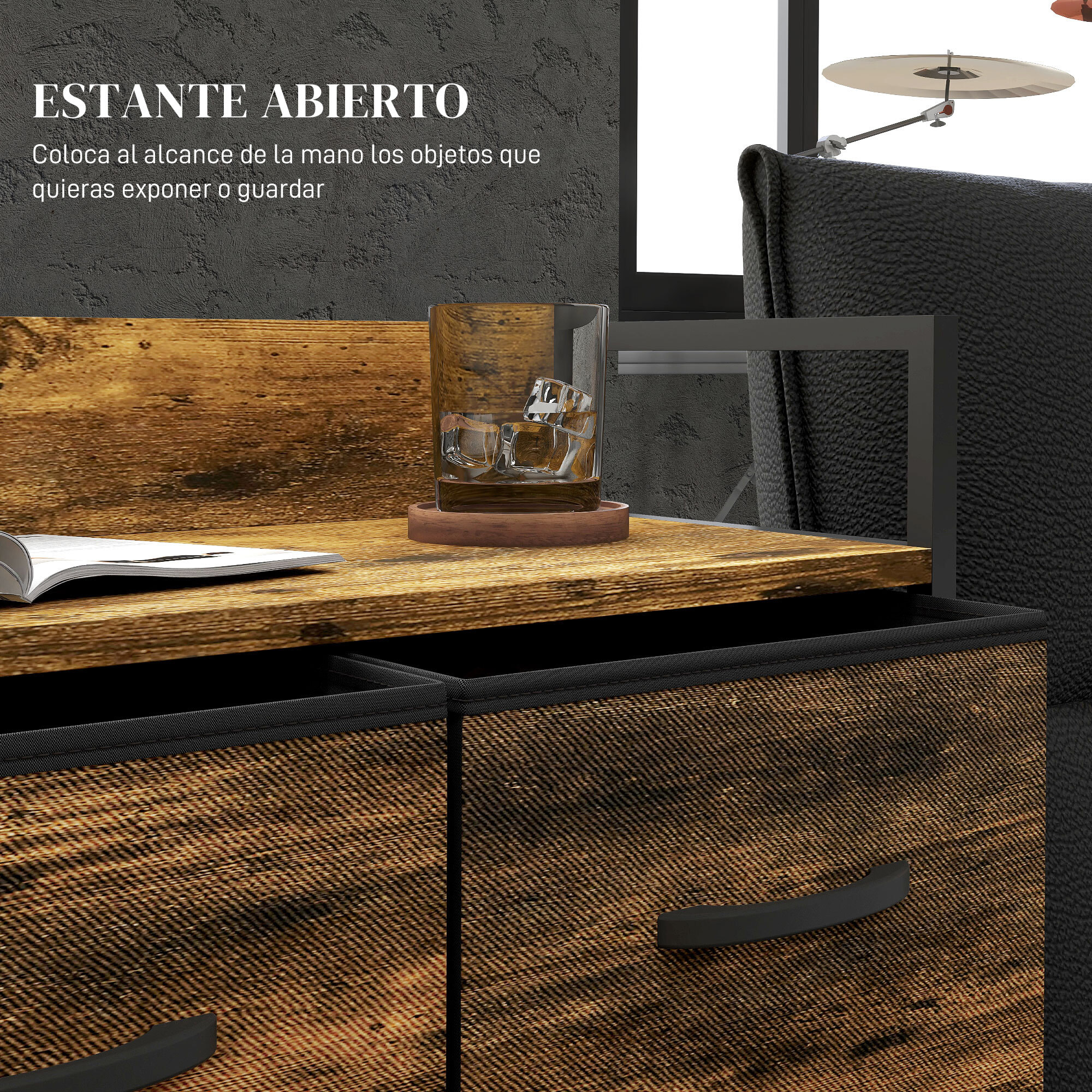 Mueble Organizador Cajonera de Tela con Cajones Plegables y Marco de Acero Estilo Industrial para Salón Recibidor Dormitorio 60x29x85 cm Marrón Rústico