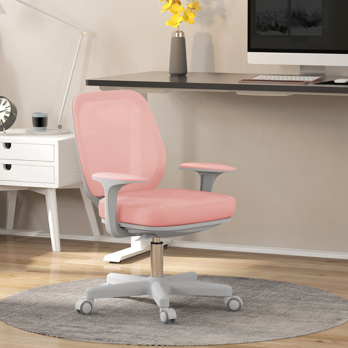 Chaise de bureau ergonomique hauteur réglable pivotante 360° revêtement maille rose