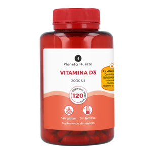 PLANETA HUERTO | Vitamina D3 2000 UI en Cápsulas Vegetales de 120 Unidades – Suplemento de Colecalciferol para Mejorar la Absorción de Calcio y Fortalecer el Sistema Inmunitario