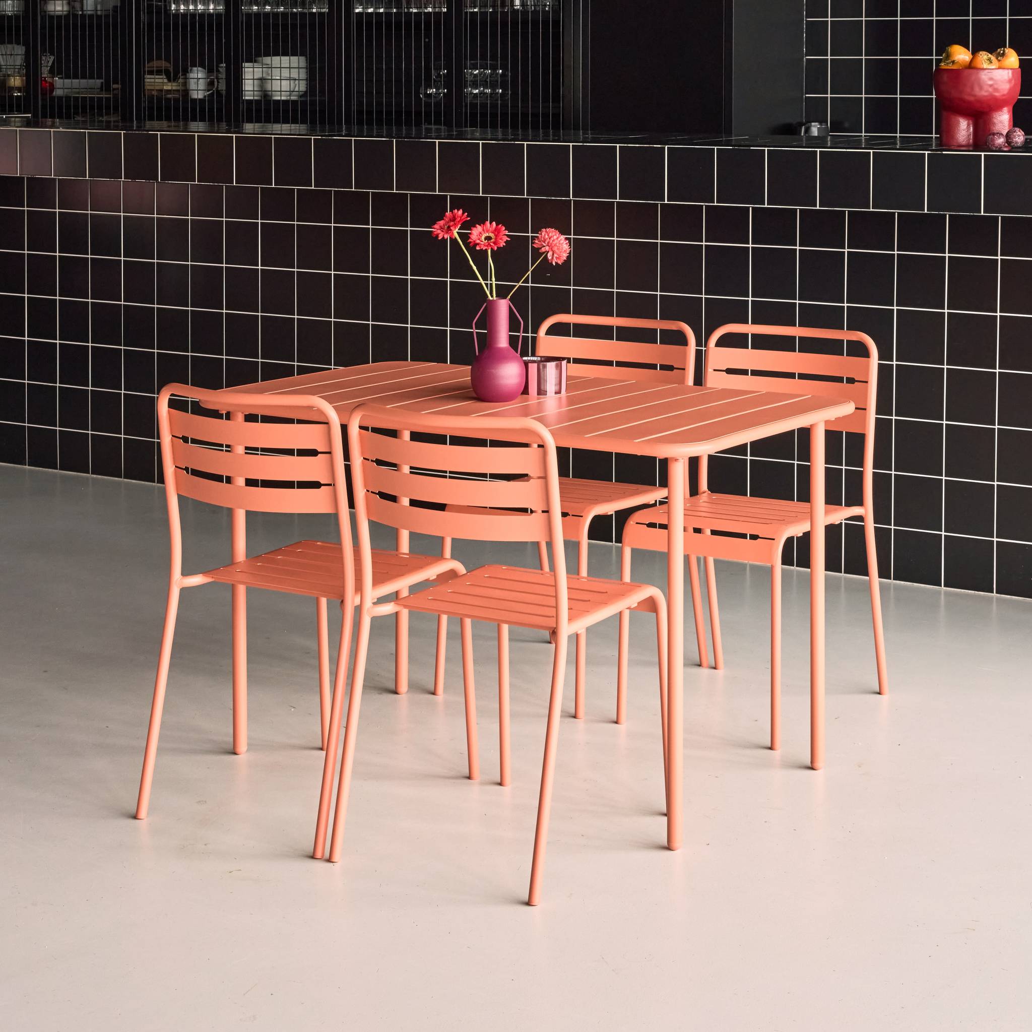 Table de jardin métal + 4 assises AMÉLIA