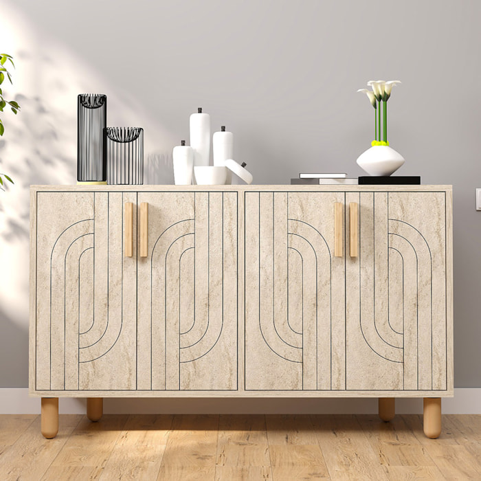 EMILE Buffet à 4 portes effet travertin nervuré 120x73cm