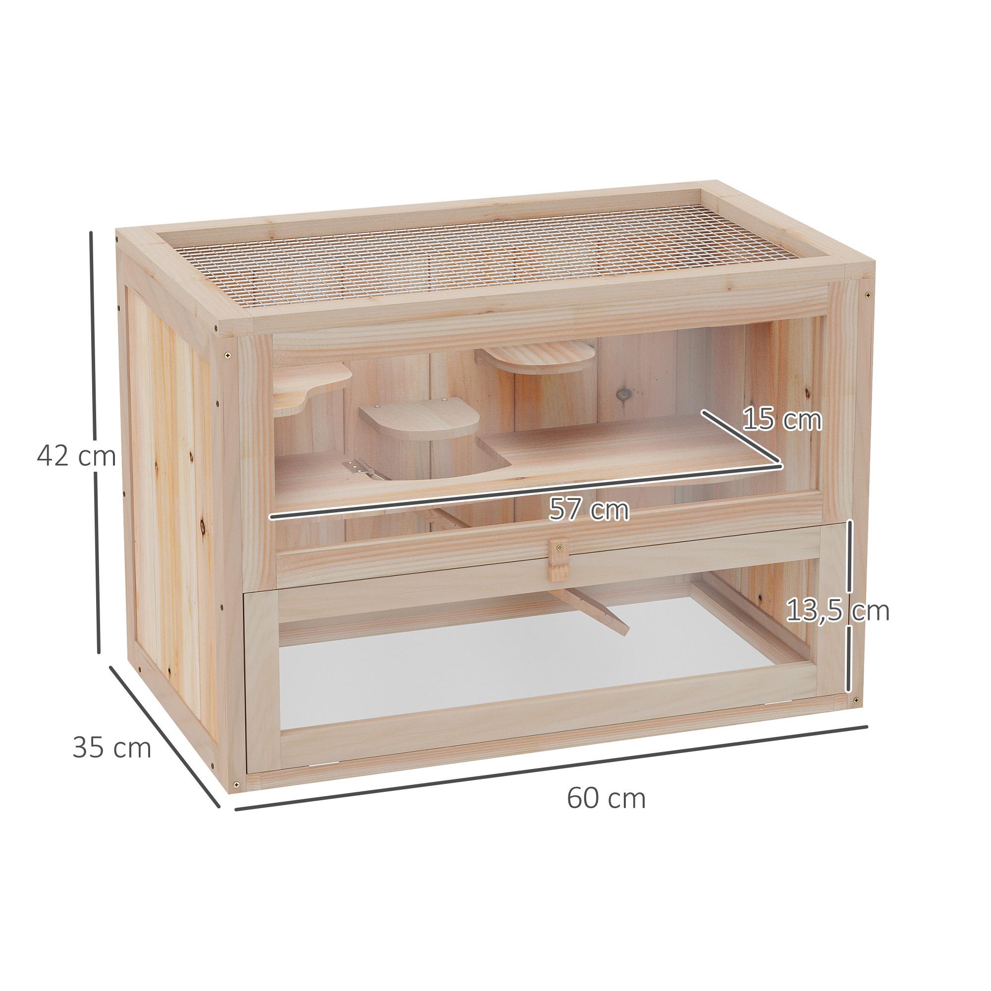 Jaula para Hámster 2 Niveles de Madera 60x35x42 cm Madera